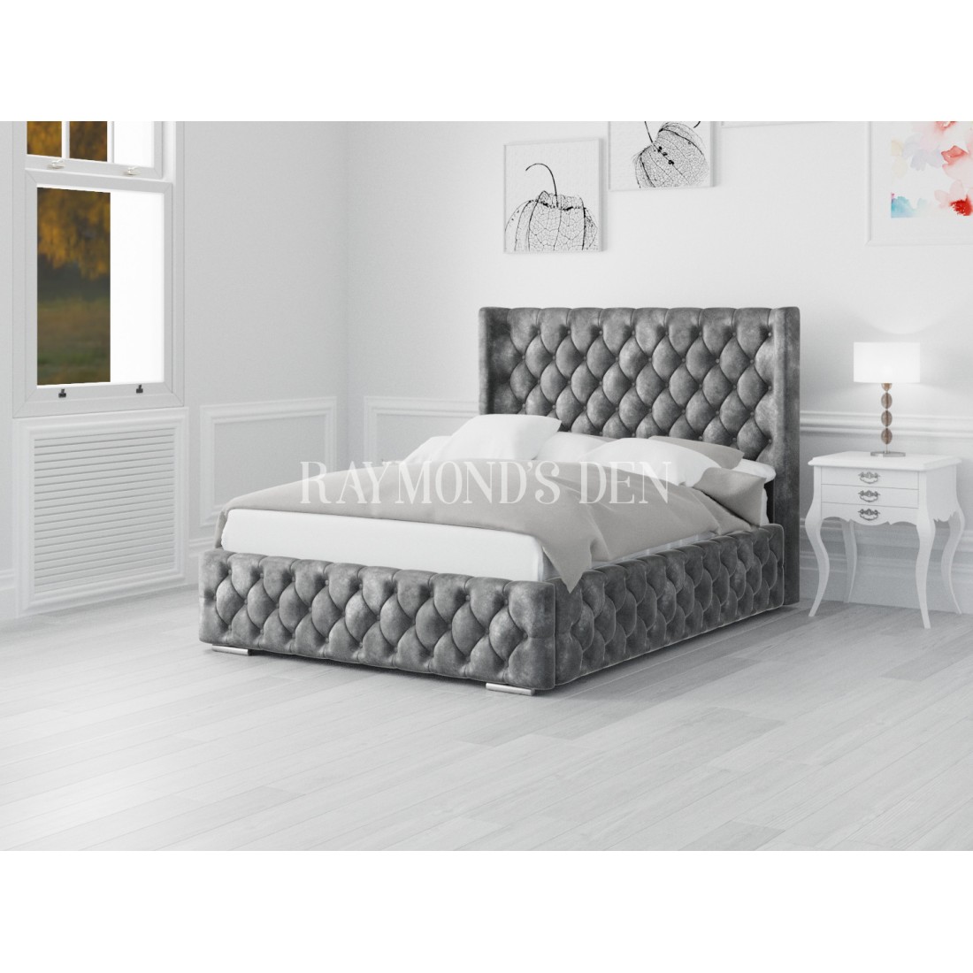 Suede king sales size bed frame