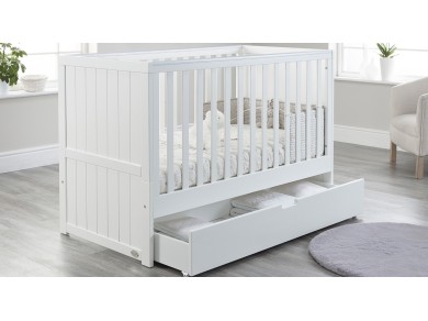 Jo cot bed | Modern cot bed | cot bed with drawer | White Grey cot bed
