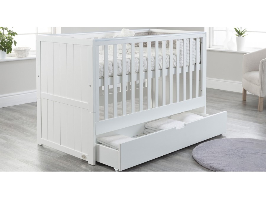 Jo cot bed | Modern cot bed | cot bed with drawer | White Grey cot bed