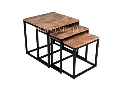 Industrial Style real wood and metal nest of tables