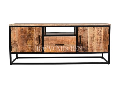 Industrial style TV stand real wood and metal