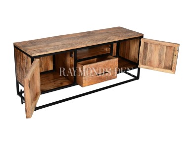 Industrial style TV stand real wood and metal 2