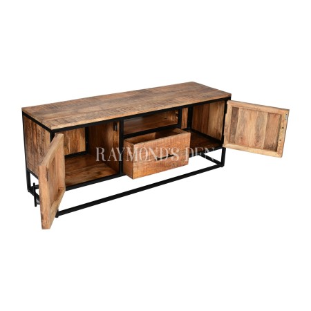 Industrial style solid wood and metal TV stand