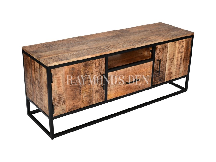 Industrial style solid wood and metal TV stand