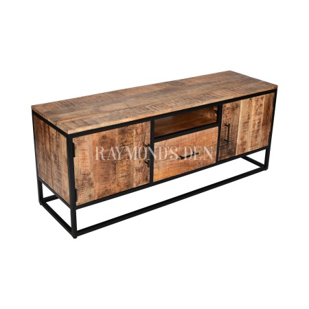 Industrial style solid wood and metal TV stand