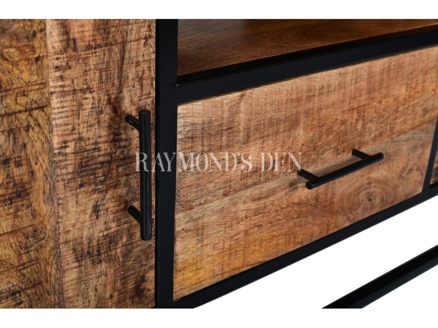 Industrial style solid wood and metal TV stand