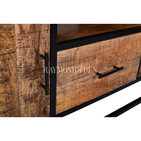 Industrial style solid wood and metal TV stand